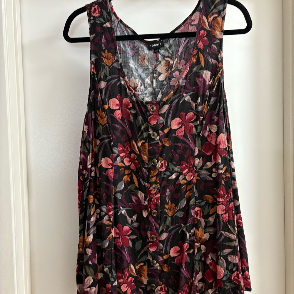 Torrid Black and Pink Floral Tank Top Relaxed